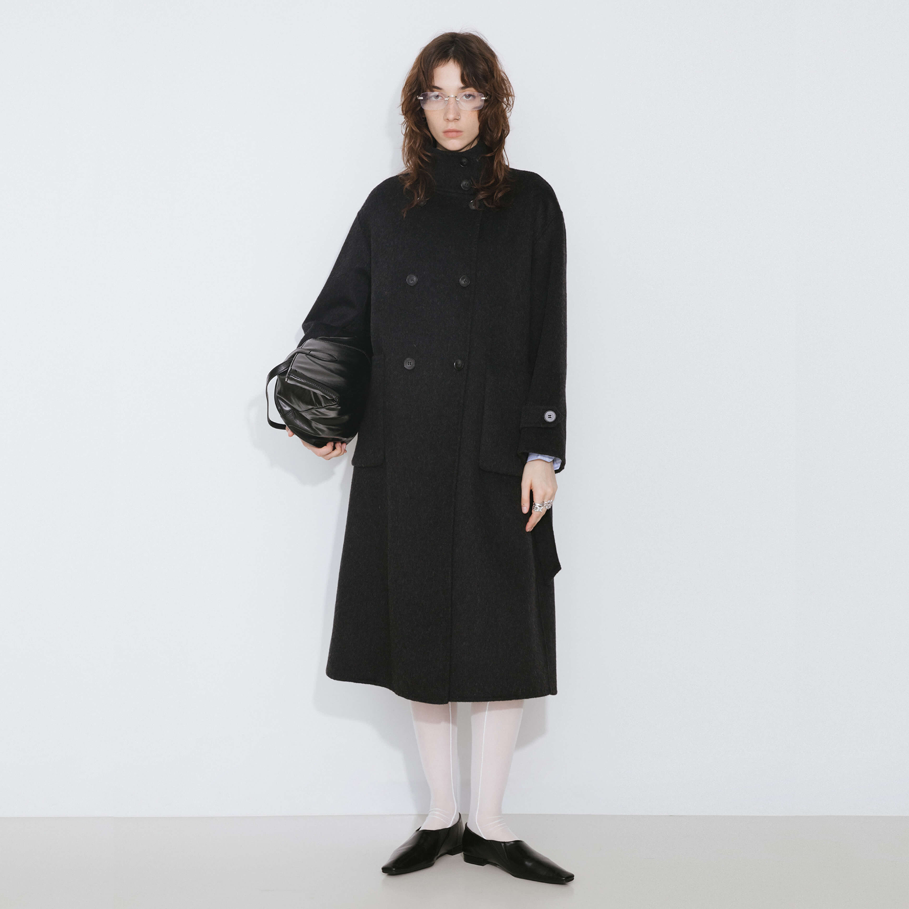 High Collar Tailored Wool Long Coat-7
