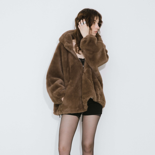Faux Fur Zip-Up Jacket With Hood