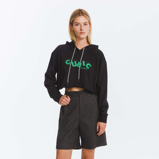 CUBIC Print Hooded Cropped Sweatshirt