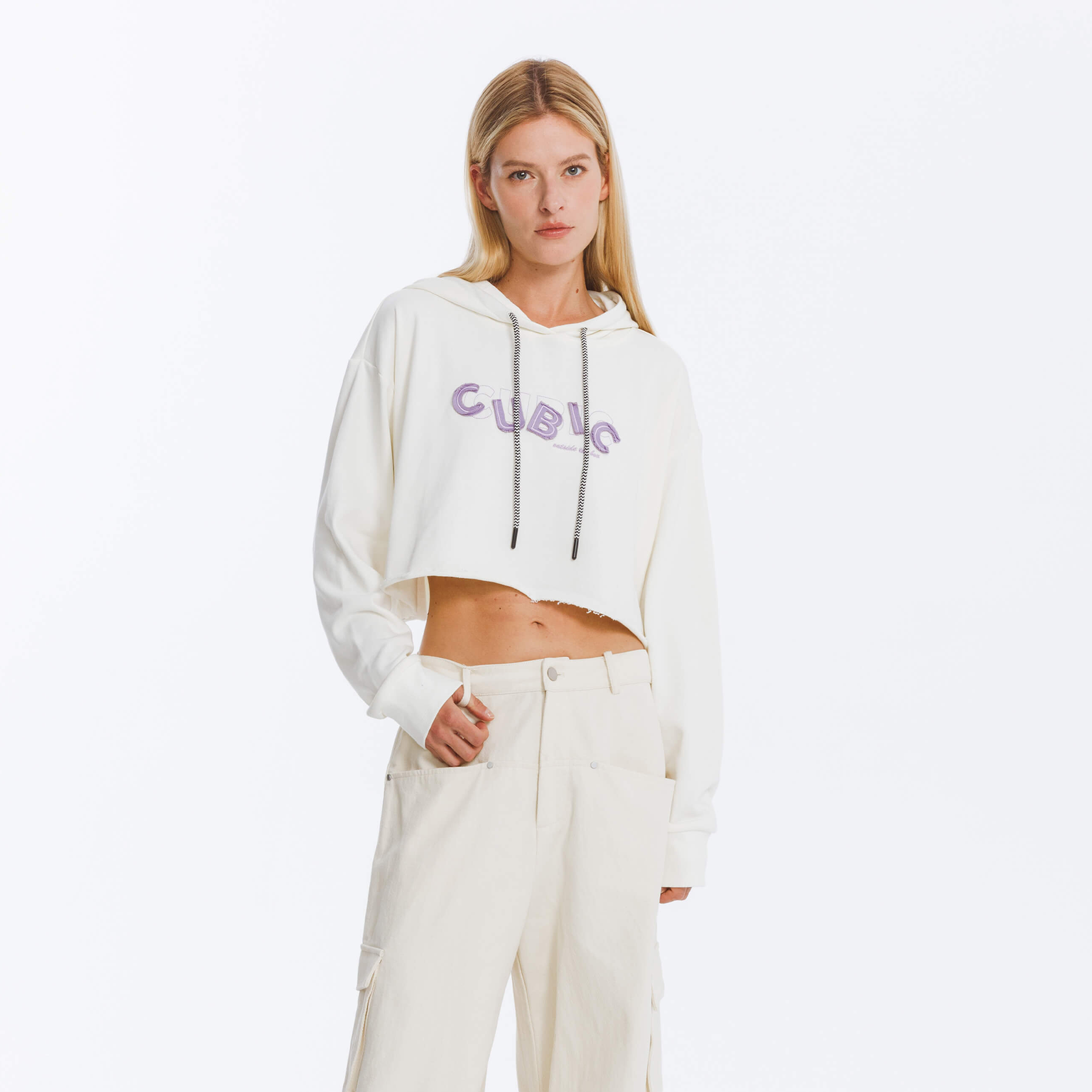 CUBIC Print Hooded Cropped Sweatshirt-5