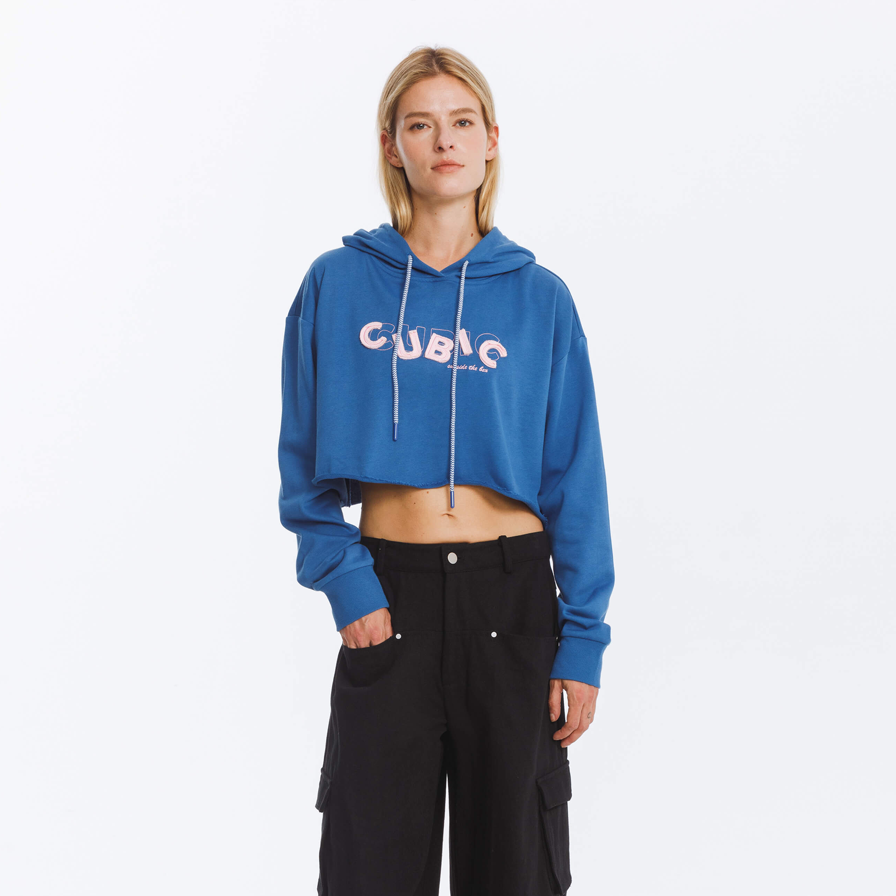 CUBIC Print Hooded Cropped Sweatshirt-14