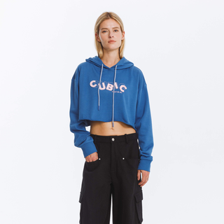 CUBIC Print Hooded Cropped Sweatshirt
