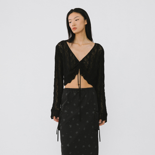 Thin Knit V-Neck Drawstring Top