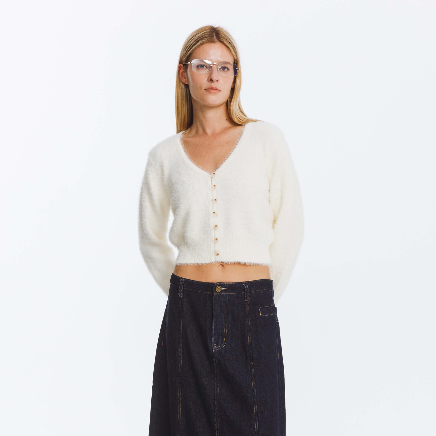 Fluffy Cropped Knit Cardigan-14