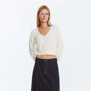 Fluffy Cropped Knit Cardigan
