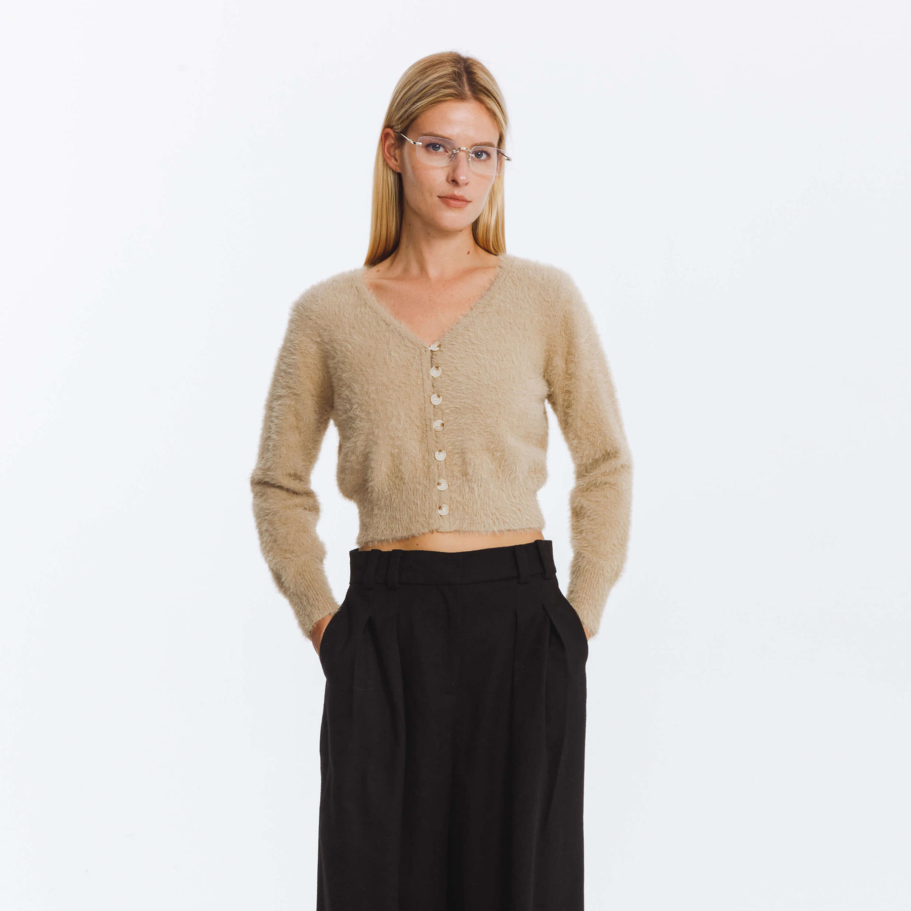 Fluffy Cropped Knit Cardigan-21