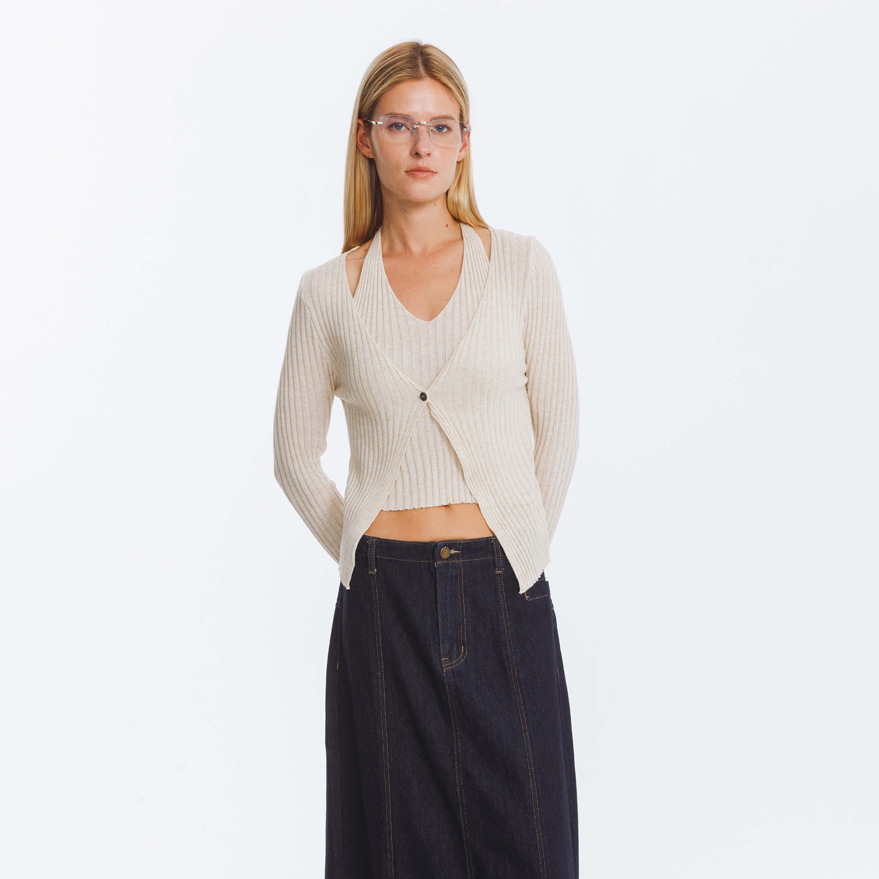 Single Button Cardigan with Wool Blend-7