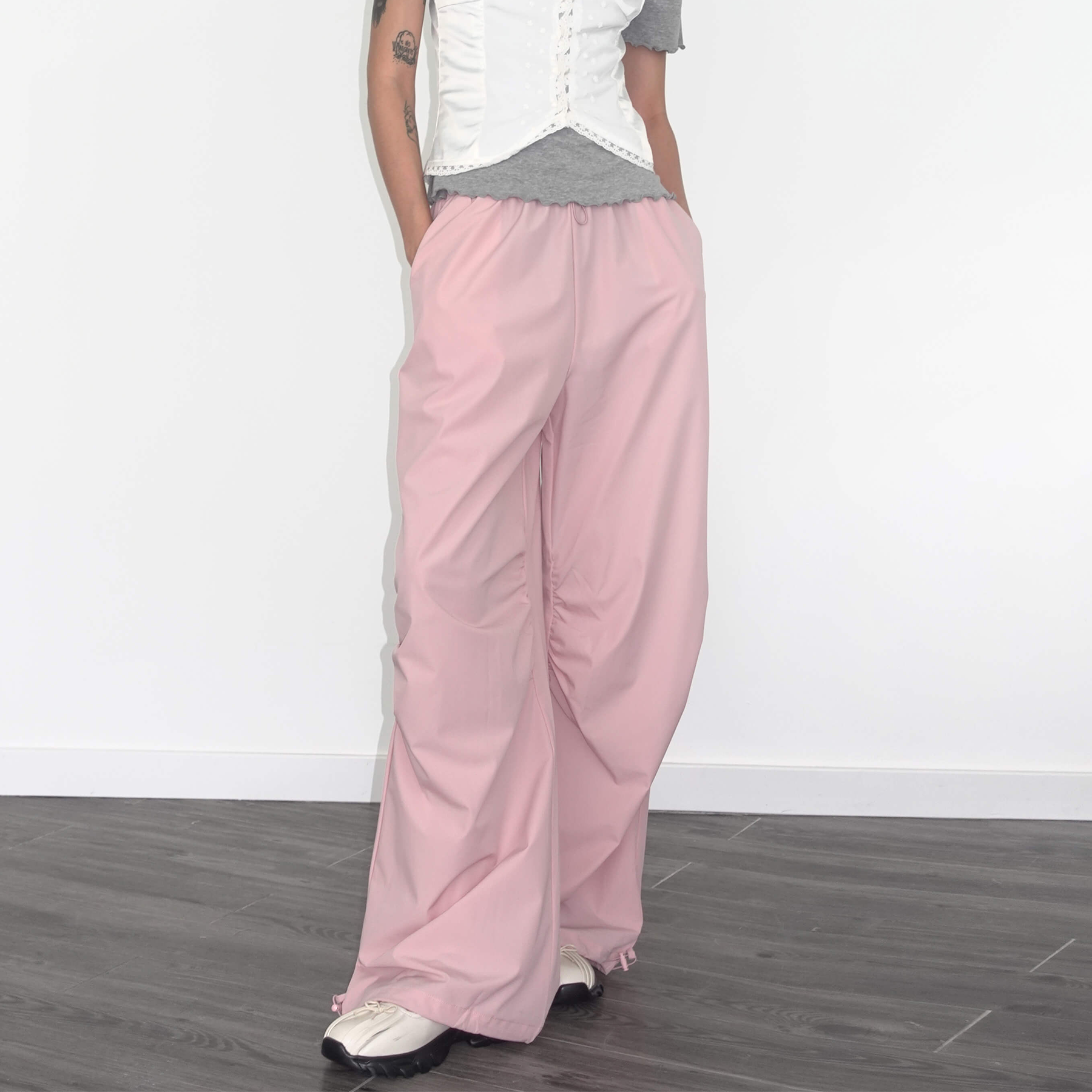 Loose Parachute Trousers with Elastic Waist-5