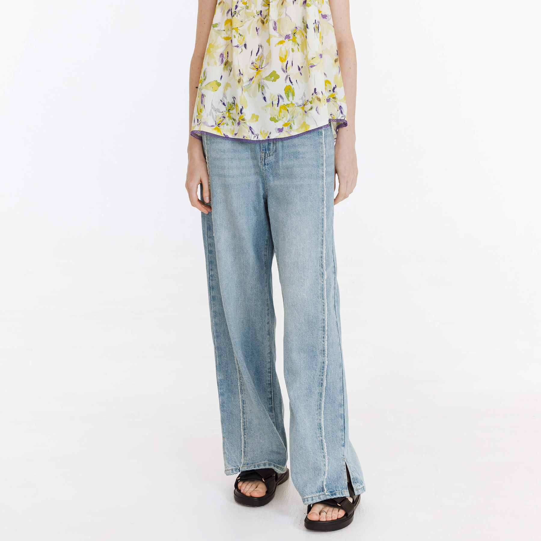Fray Panelled Wide Leg Jeans-14