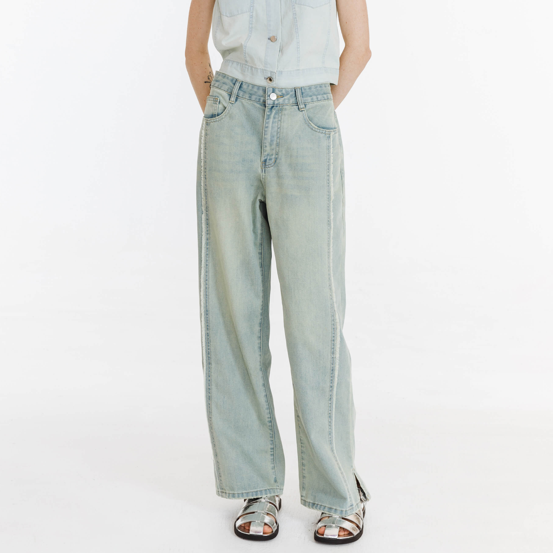 Fray Panelled Wide Leg Jeans-7
