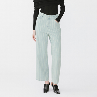 Pinstriped Wide Leg Cropped Jeans