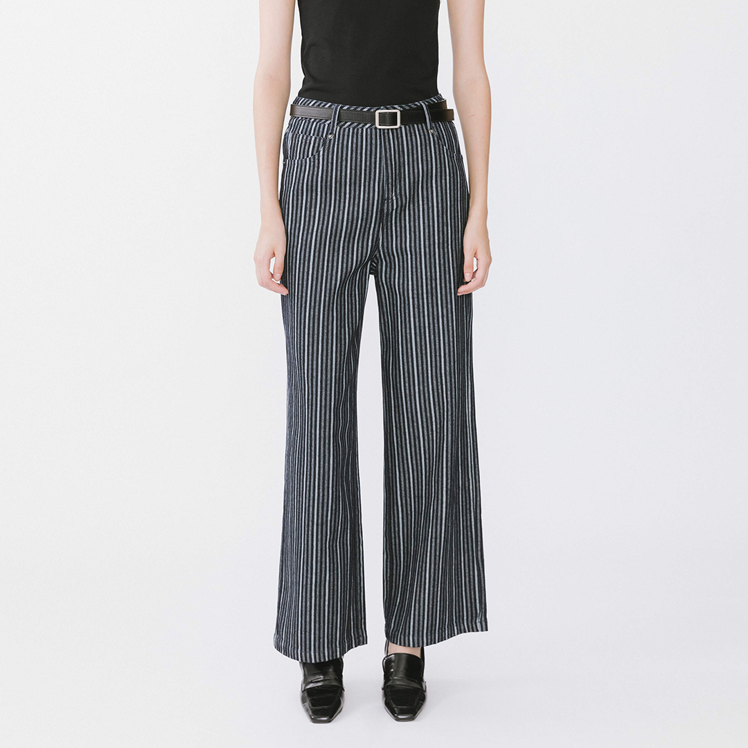Pinstriped Wide Leg Cropped Jeans-21