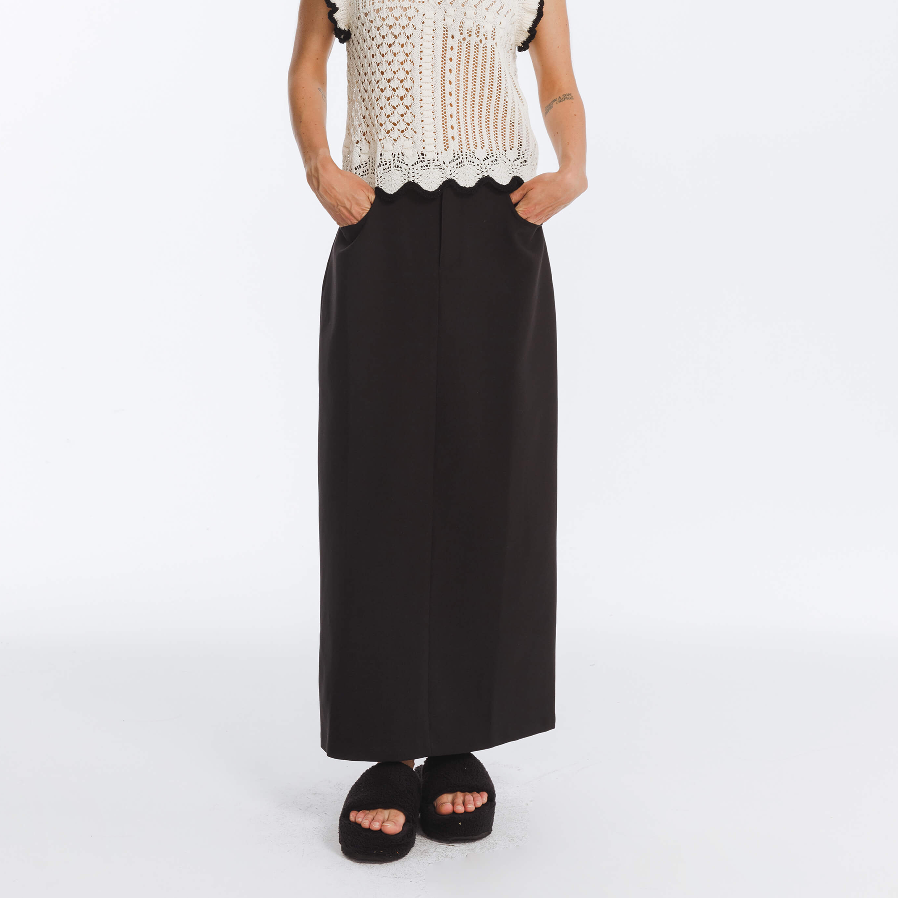 High Waist Long skirt with Back Slit-14