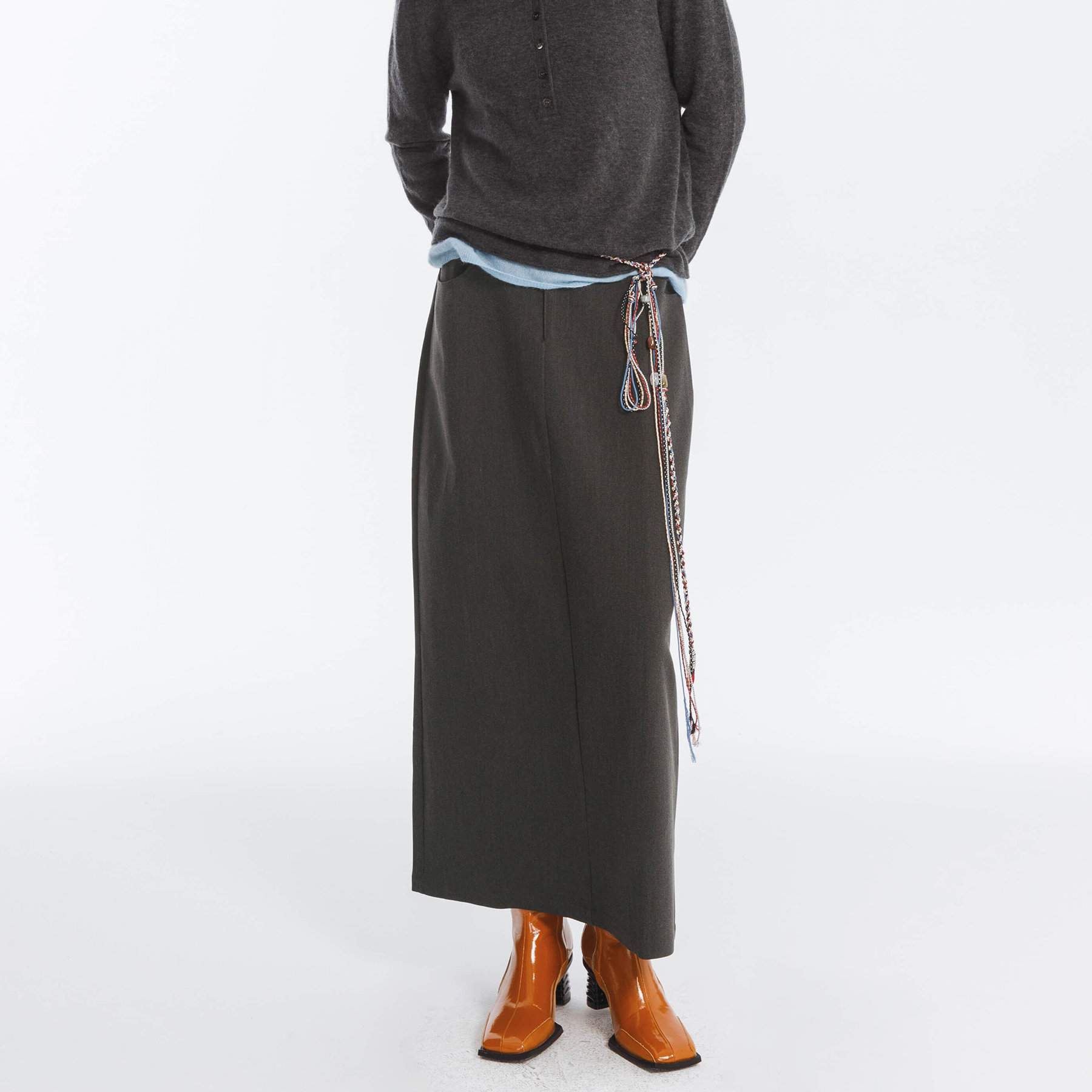 High Waist Long skirt with Back Slit-7