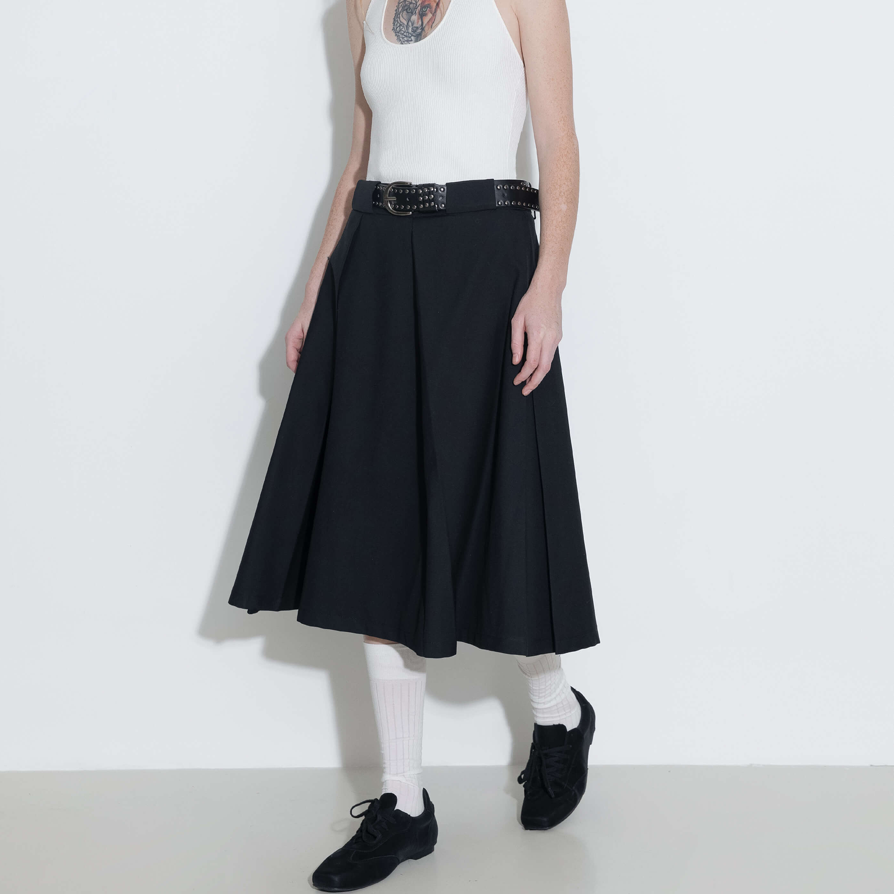 High Waist Pleated A-line Skirt-3