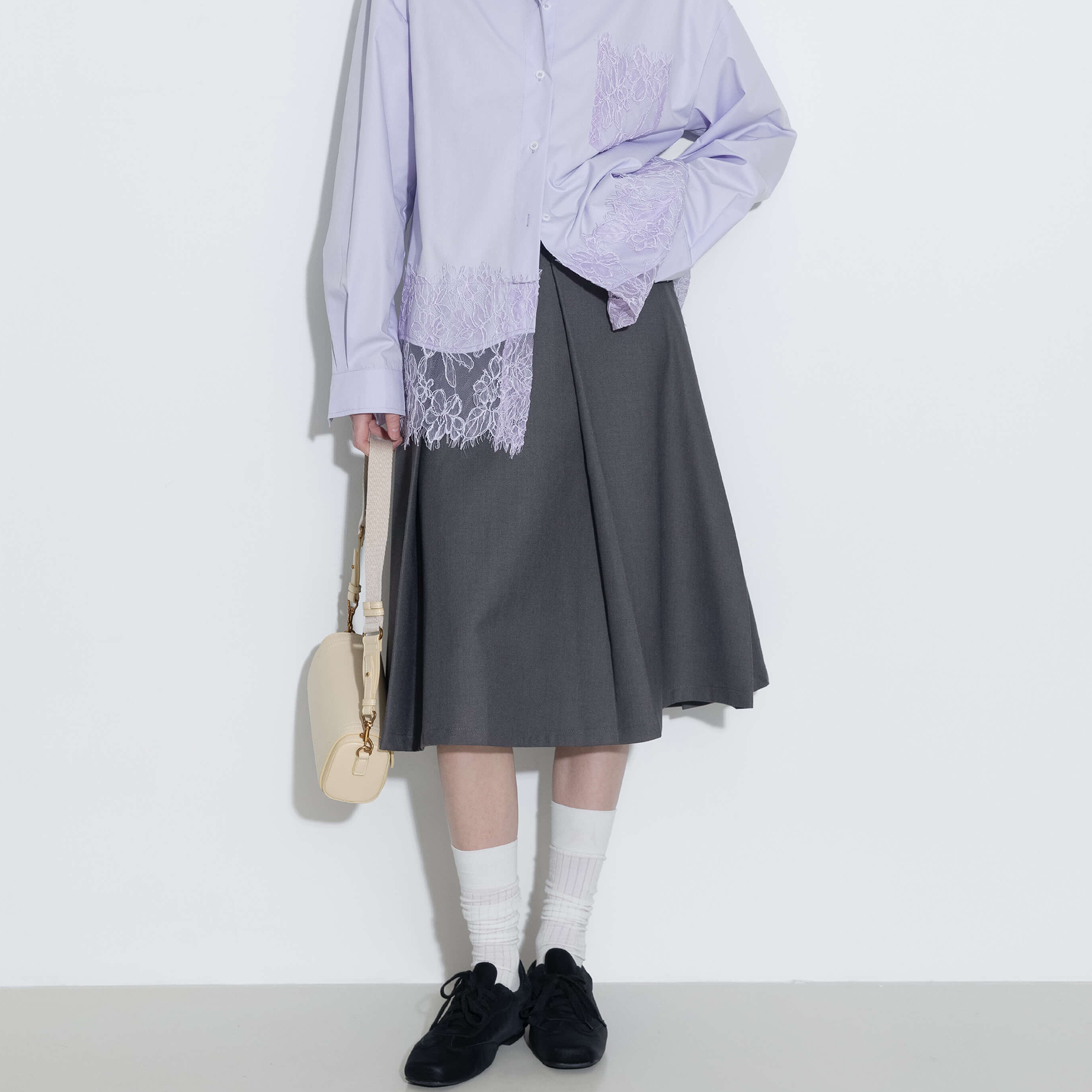 High Waist Pleated A-line Skirt-9