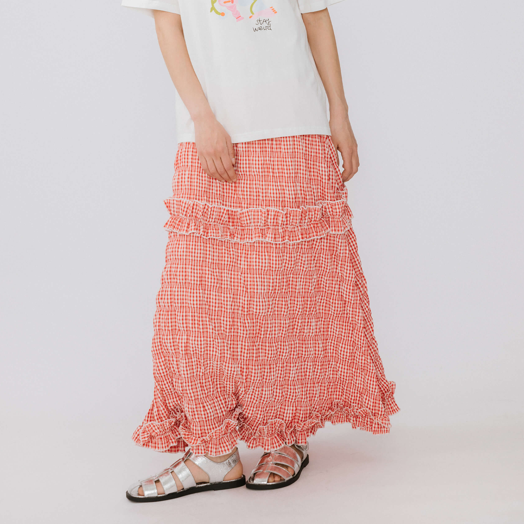 Red Tartan Frilled Midi Skirt-7