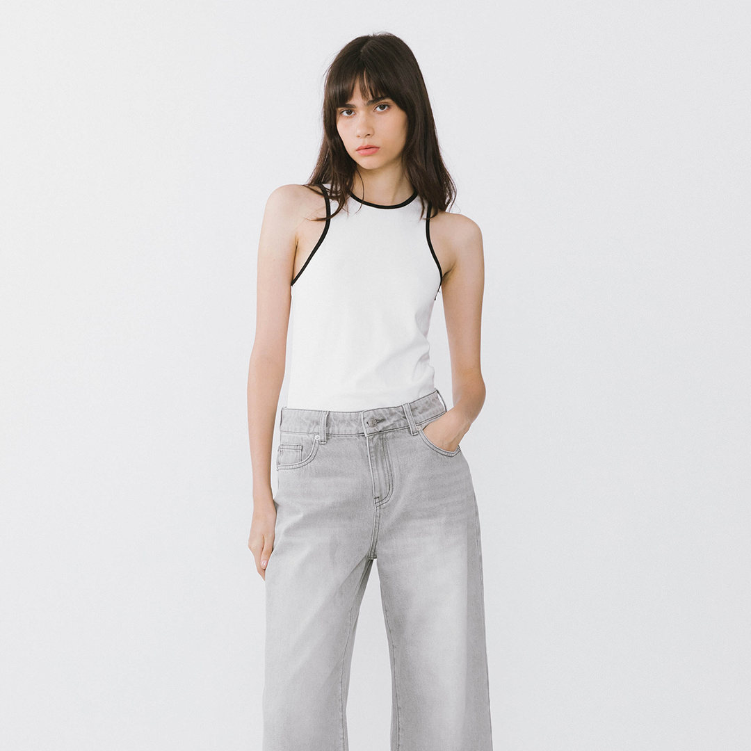 Contrast Cutaway Tank Top-23