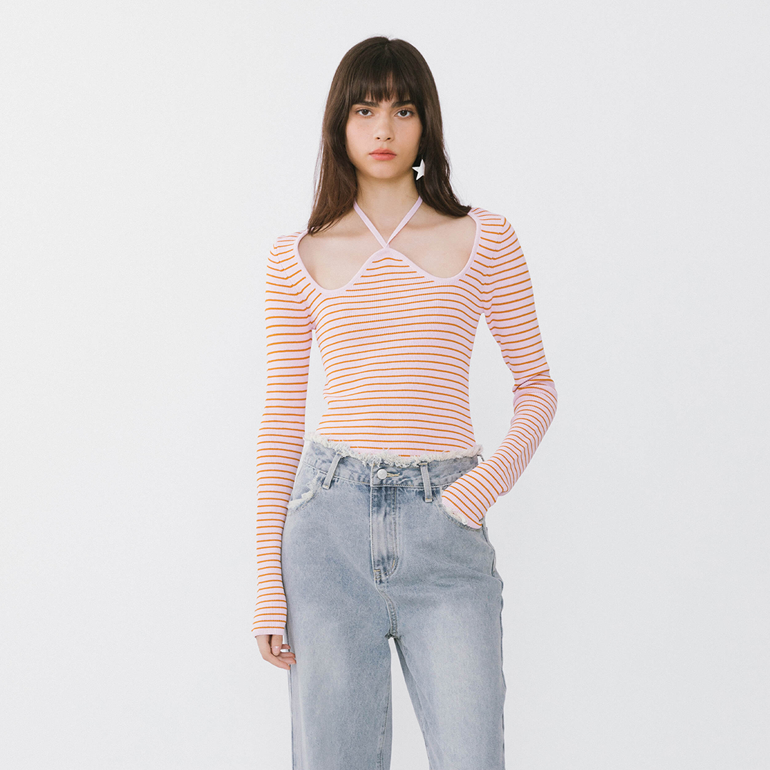 Chest Cut Out Striped Long Sleeve Top-20