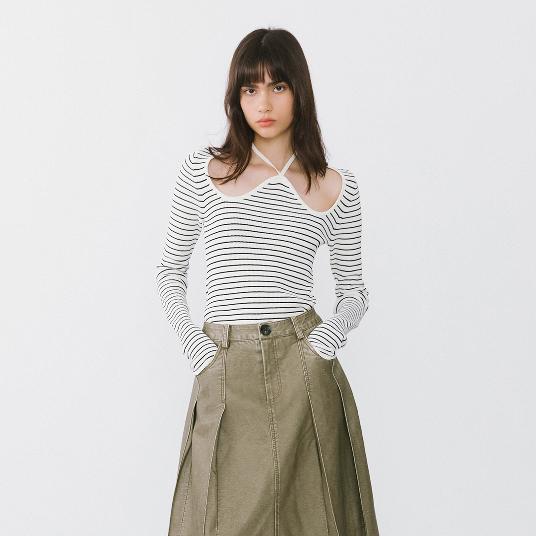 Chest Cut Out Striped Long Sleeve Top-21