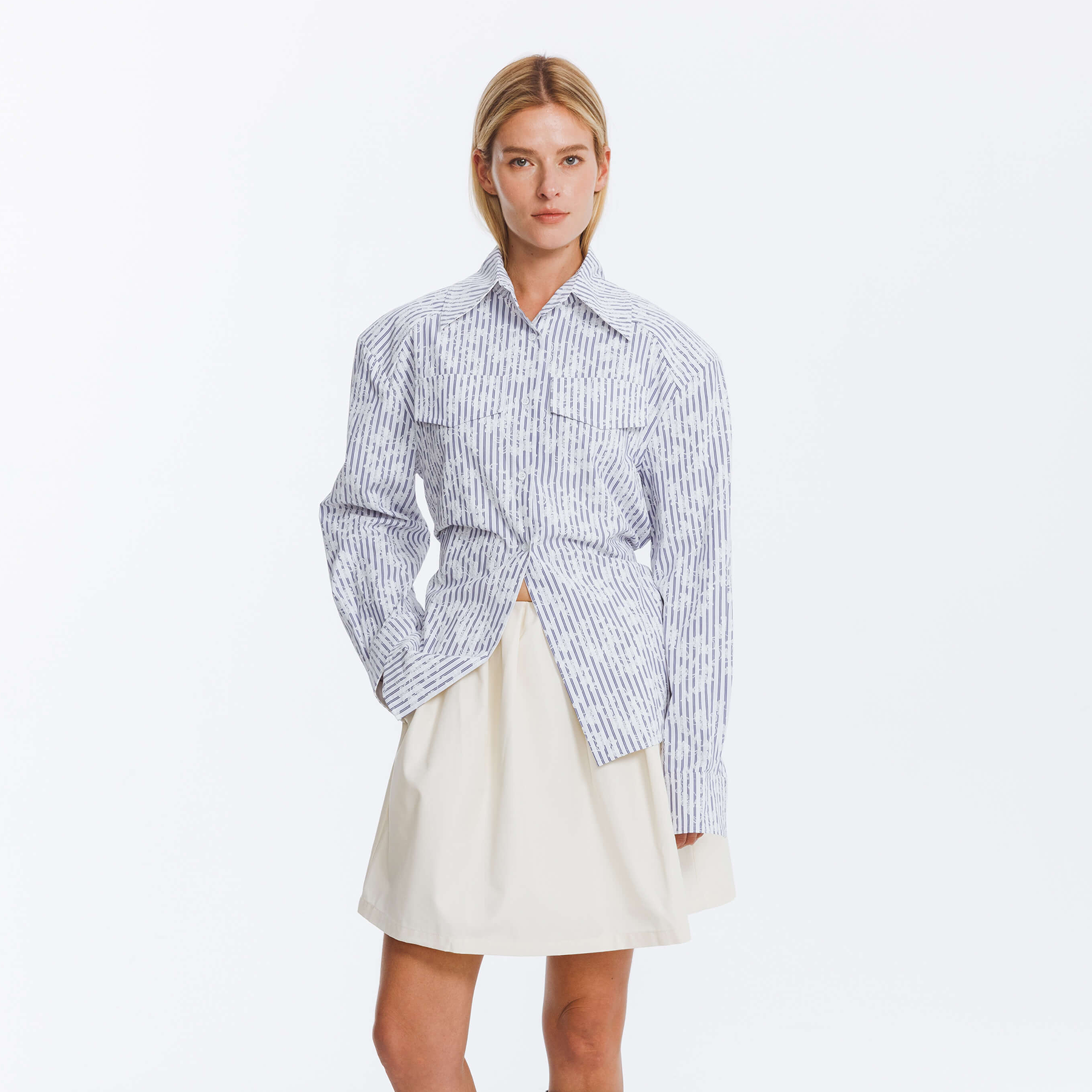 Blue and White Striped Long Sleeves Shirt-7