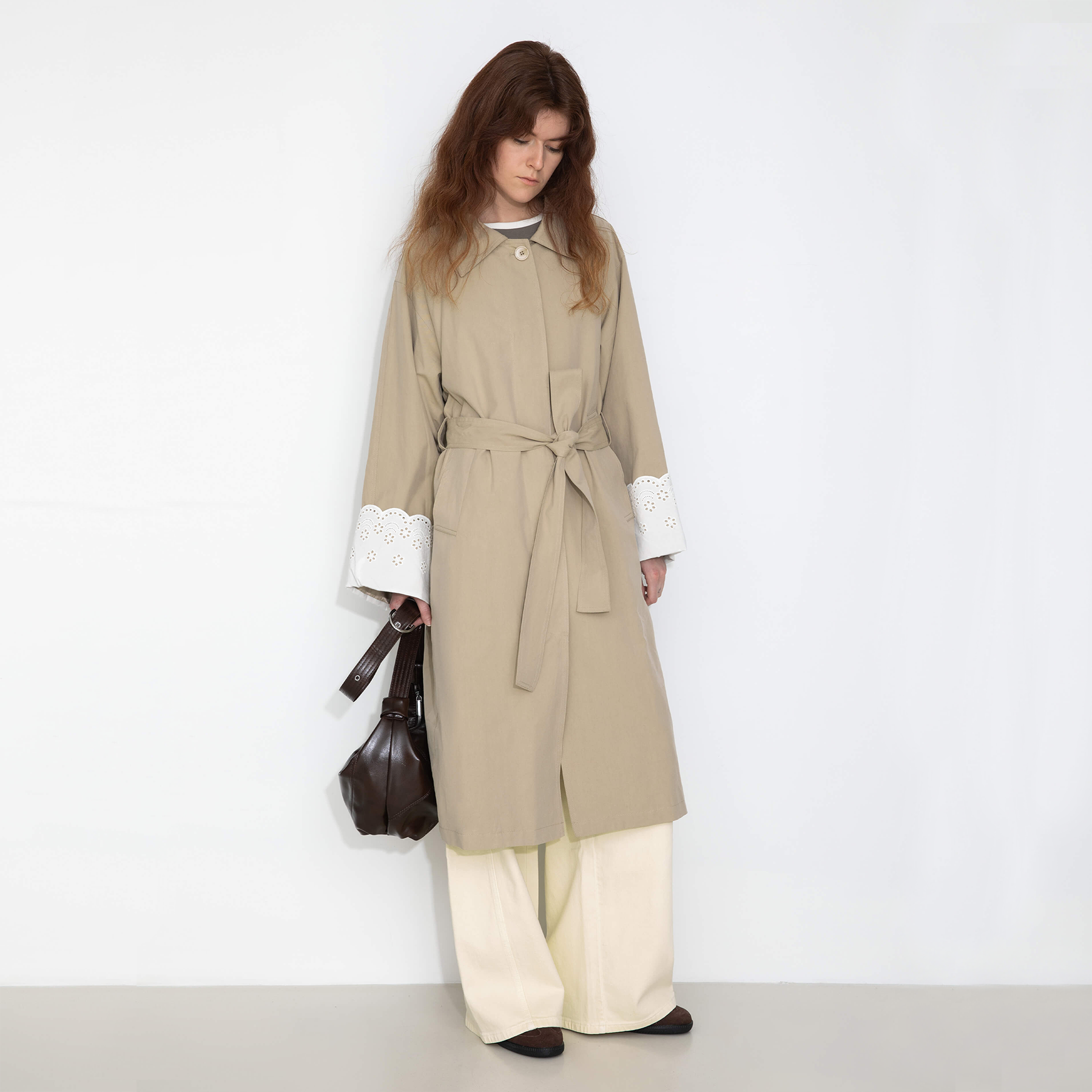 Oversized Thin Trench Coat with Lace Cuffs-4