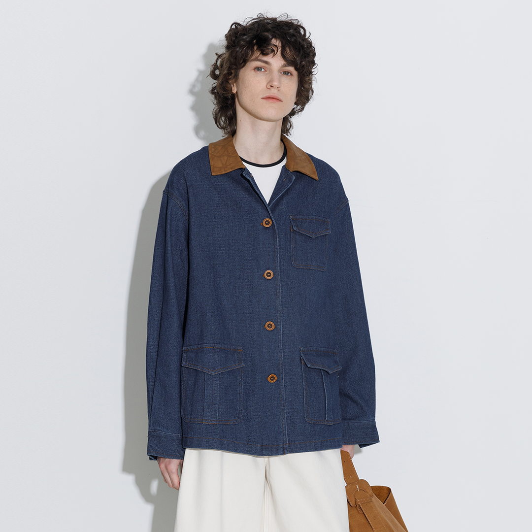 Retro Contrast Color Cotton Denim Jacket-7