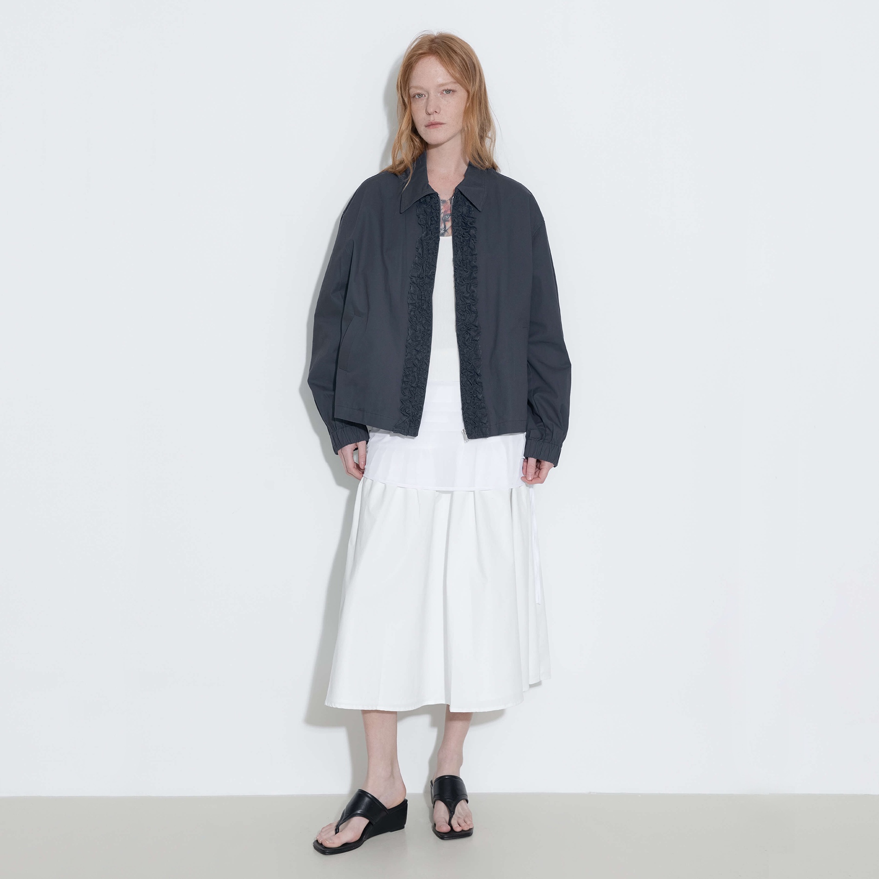 Cotton Ruffles Zipper Jacket with Elastic Cuffs-5