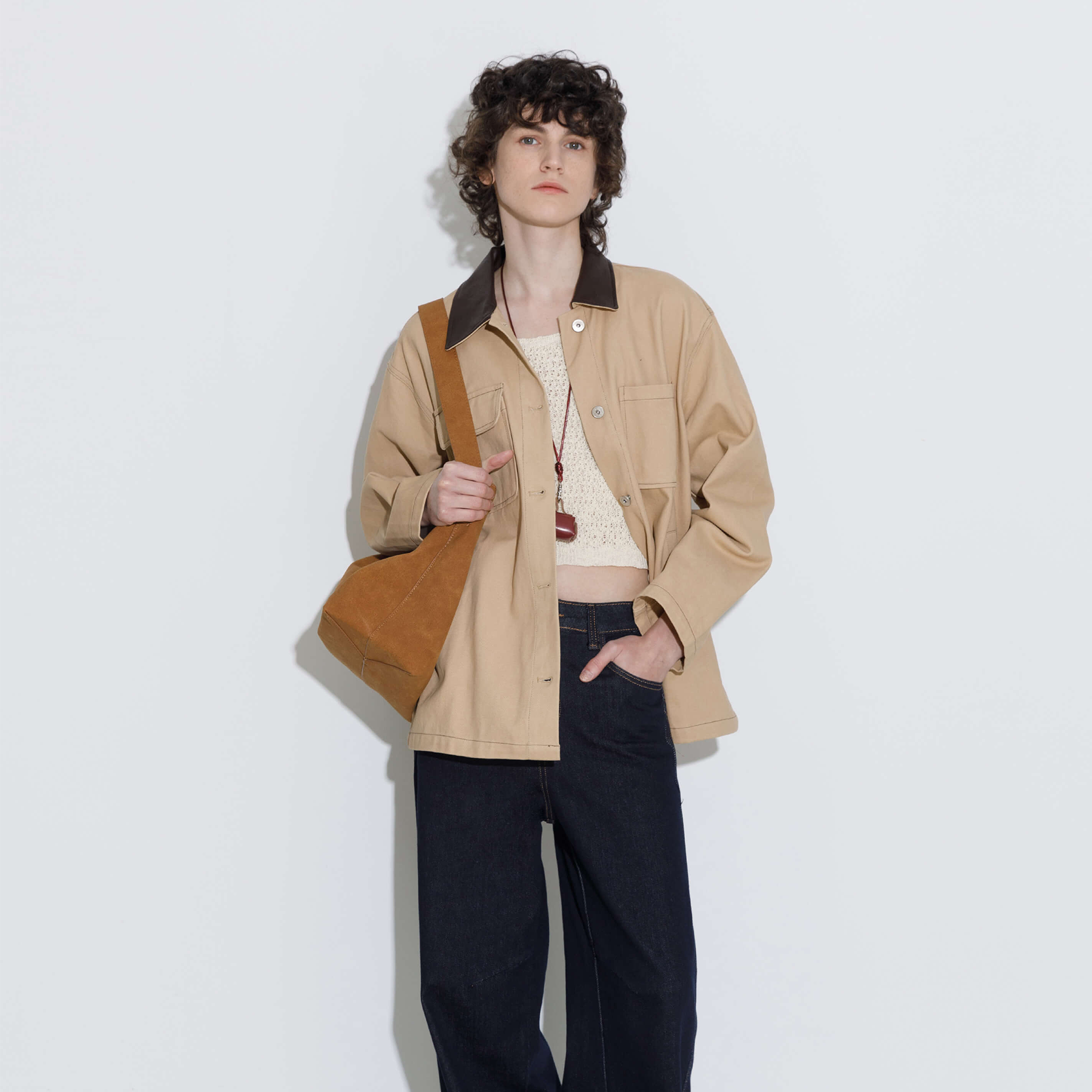 Cotton Loose Lapel Jacket with Asymmetric Pockets-7