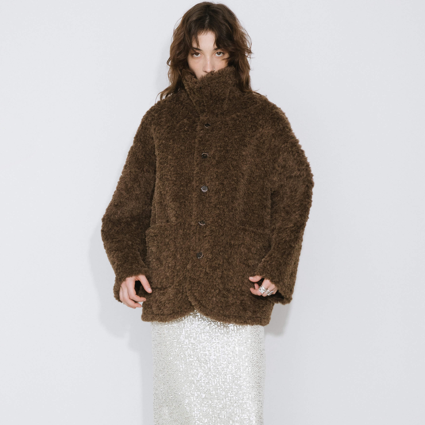 Brown Mid-length Boxy Coat-7