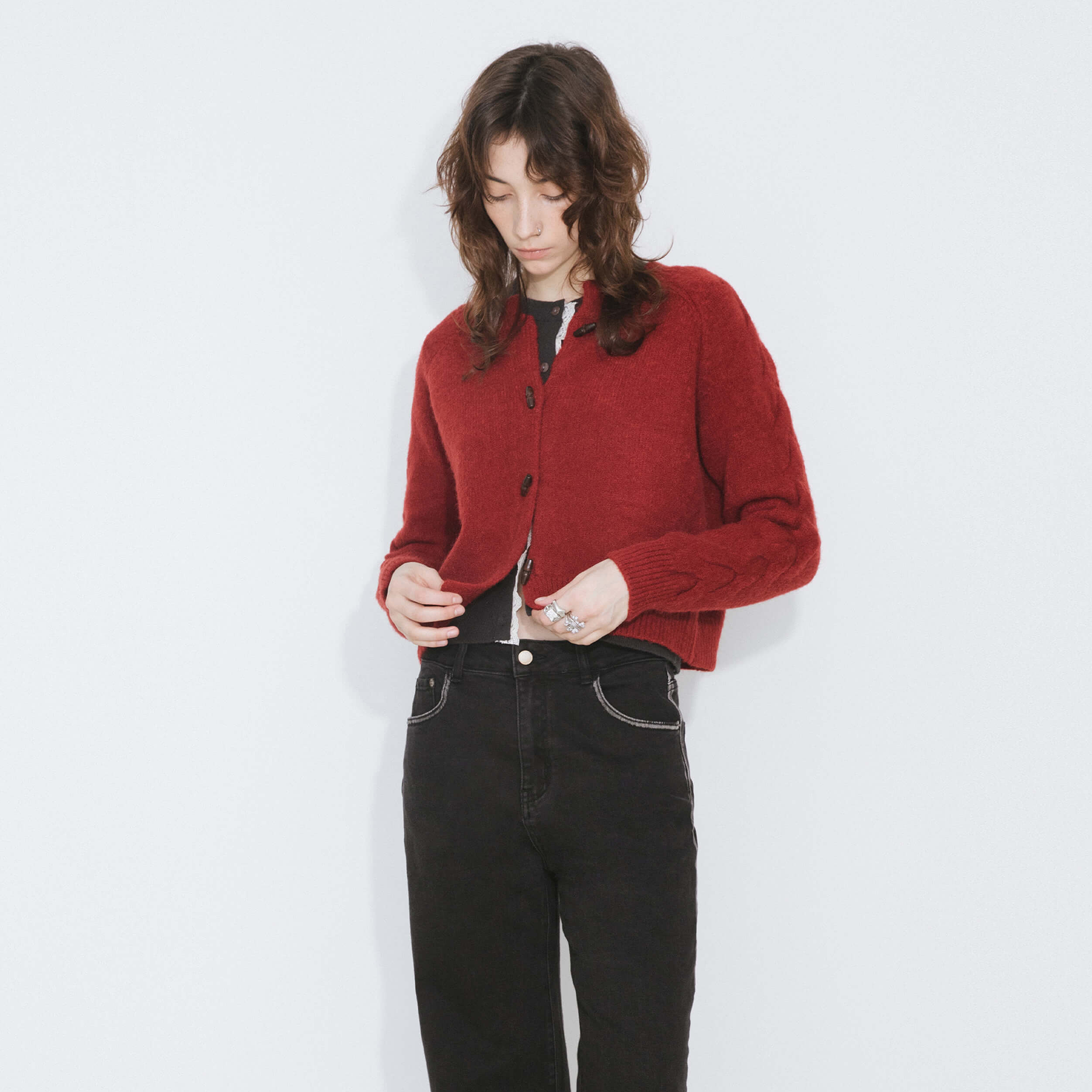 Crew Neck Short Knit Cardigan-11