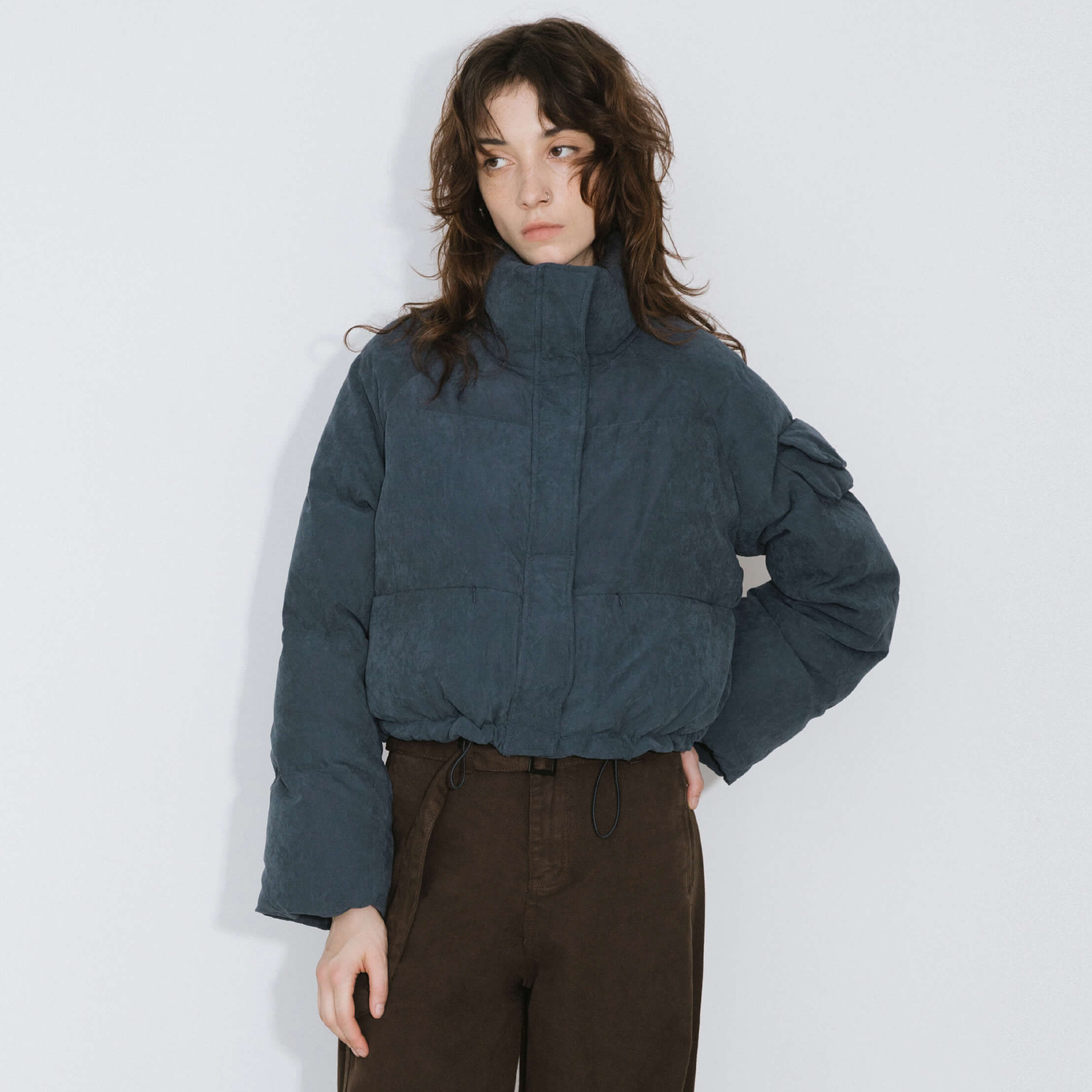 High Neck Short Puffer Down Coat-5
