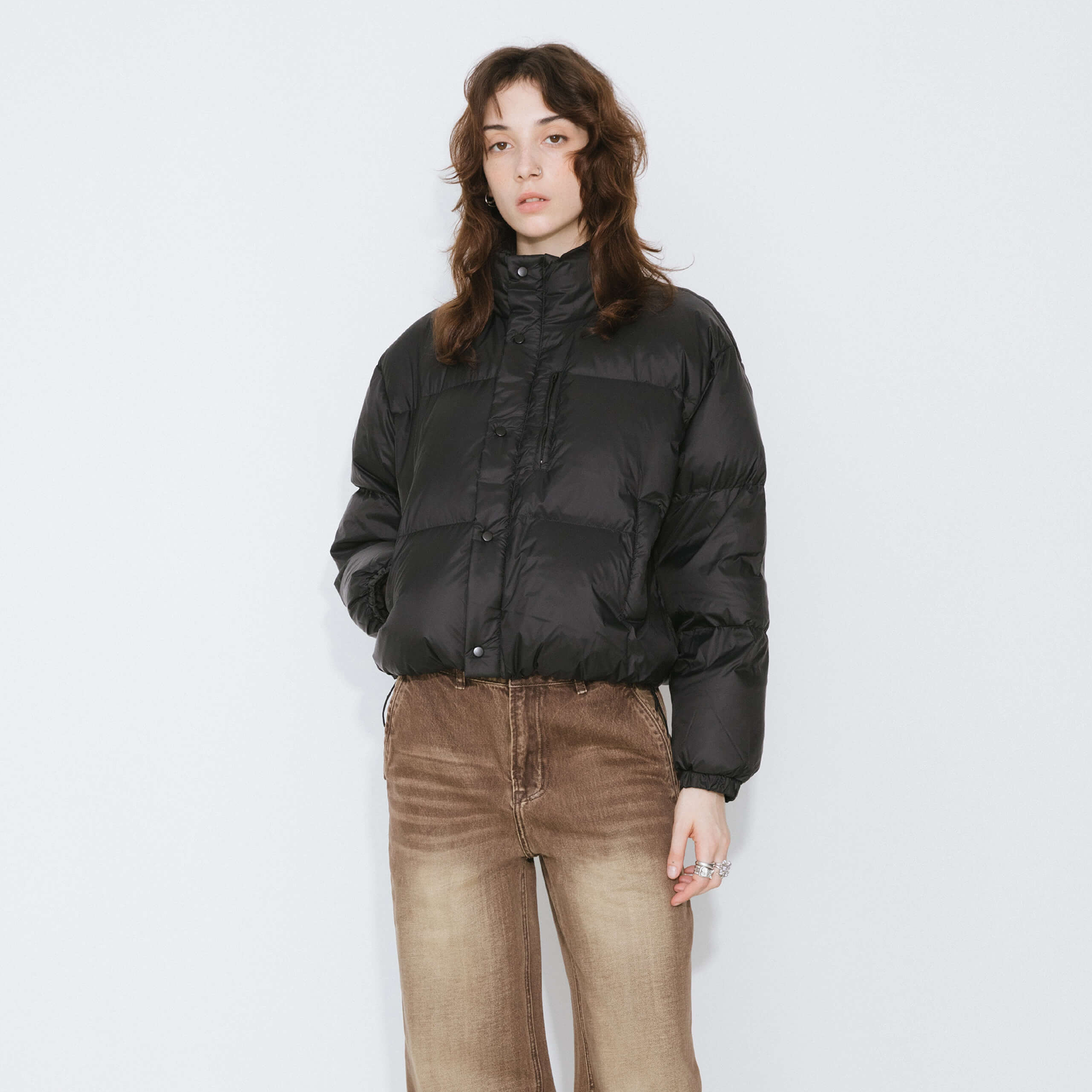 Cropped High Neck Down Coat-21