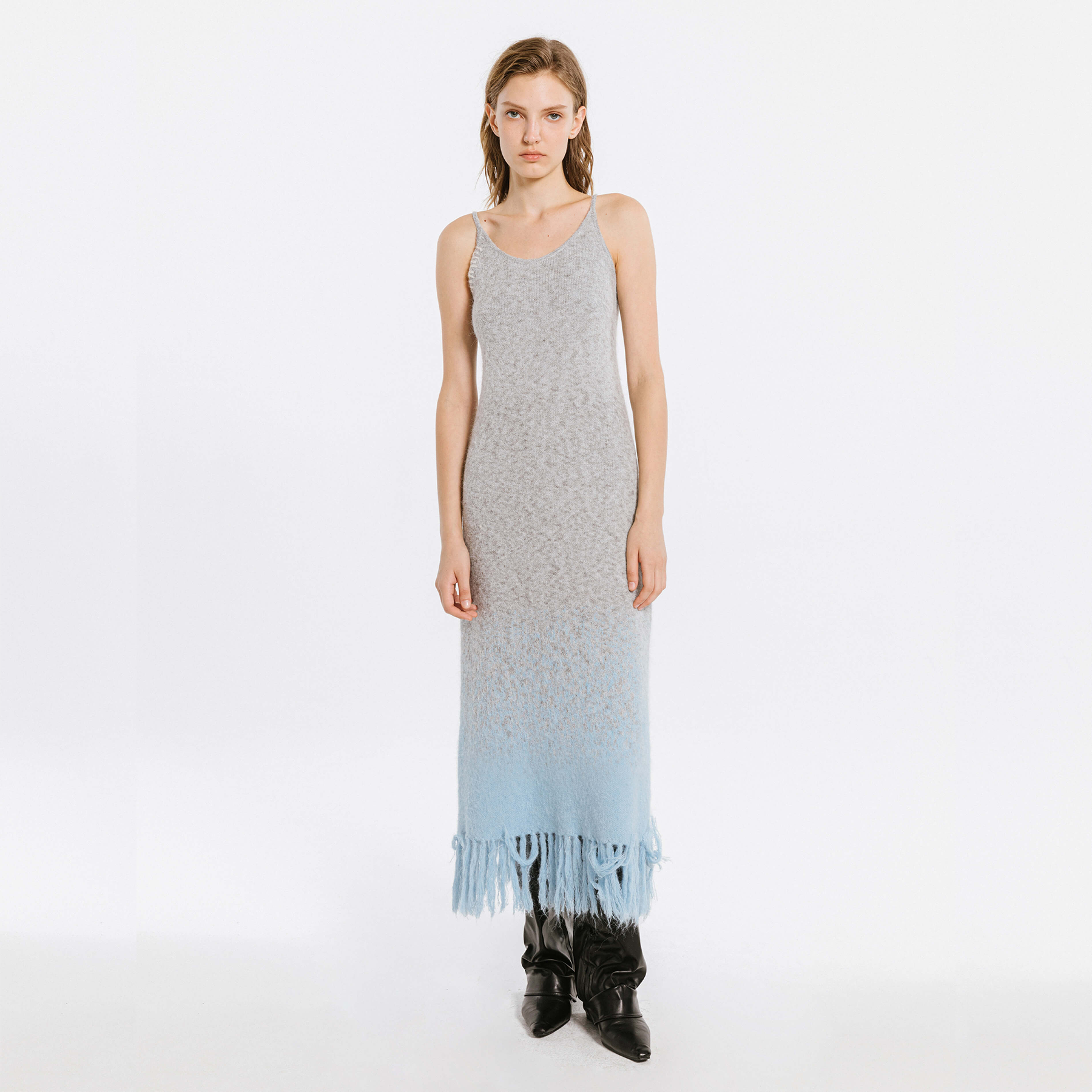 Gradient Knitted Maxi Dress with Wool Blend-13