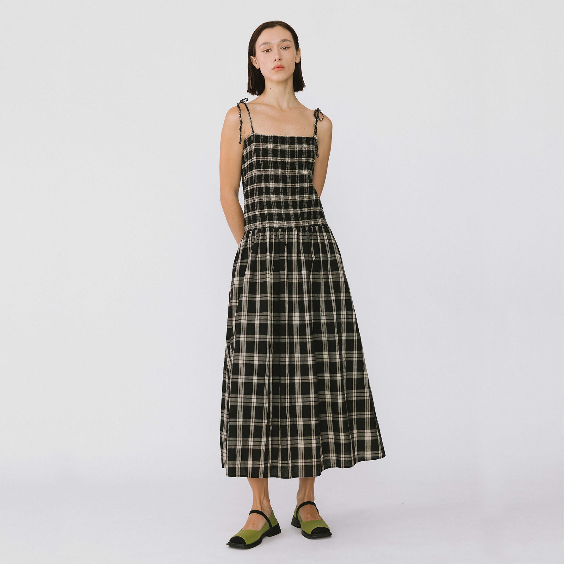 Pure Cotton Plaid Sling Dress-7