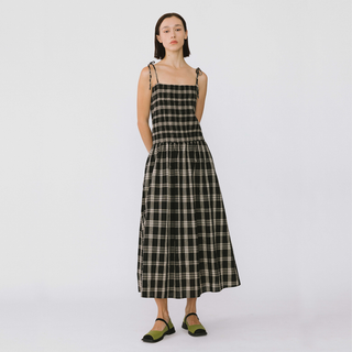 Pure Cotton Plaid Sling Dress