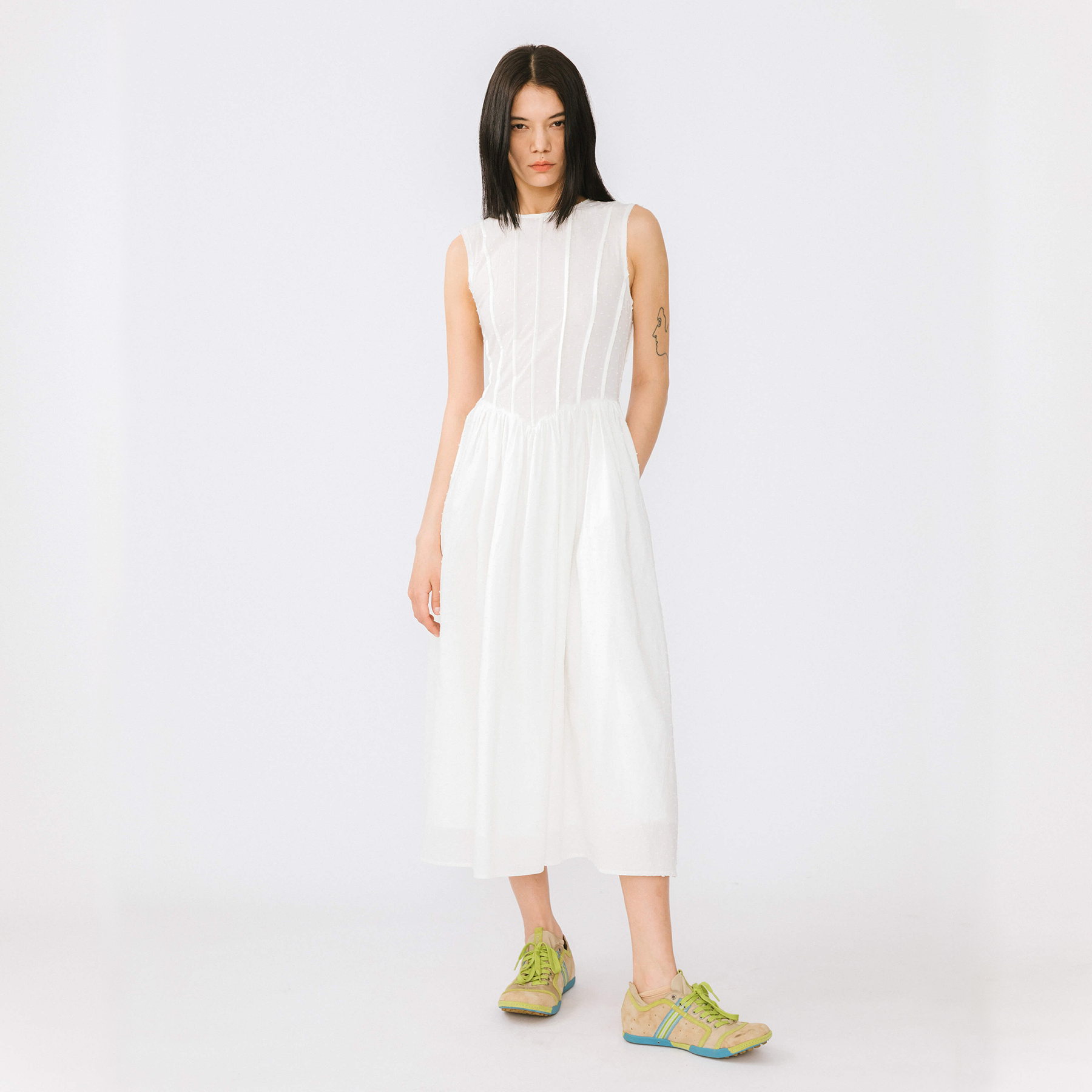 Pure Cotton Sleeveless White Dress-7