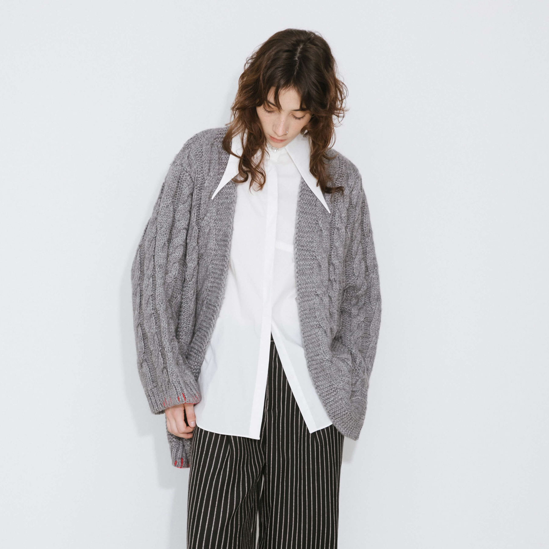 Cable Knit Cardigan with Wool Blend-11