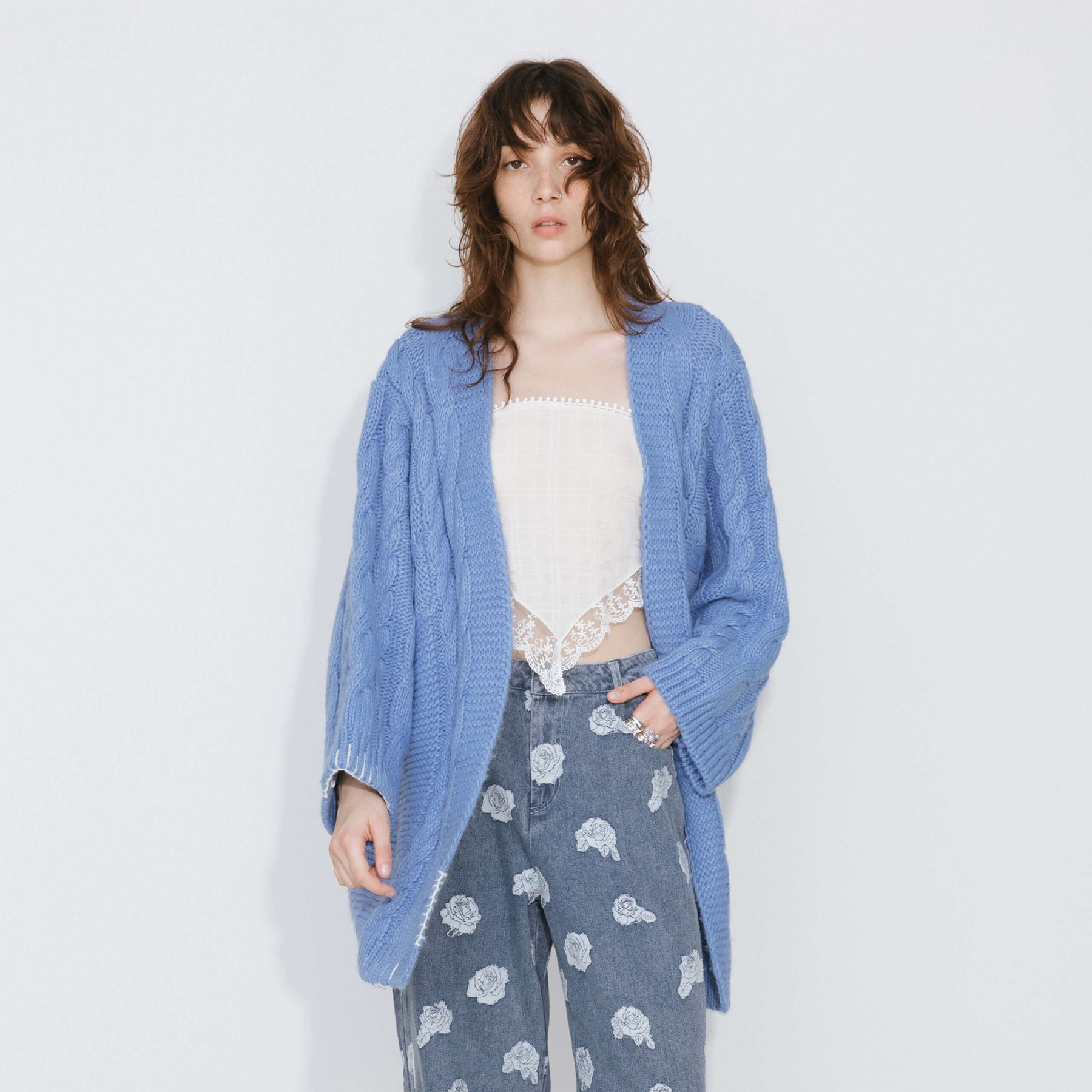 Cable Knit Cardigan with Wool Blend-3