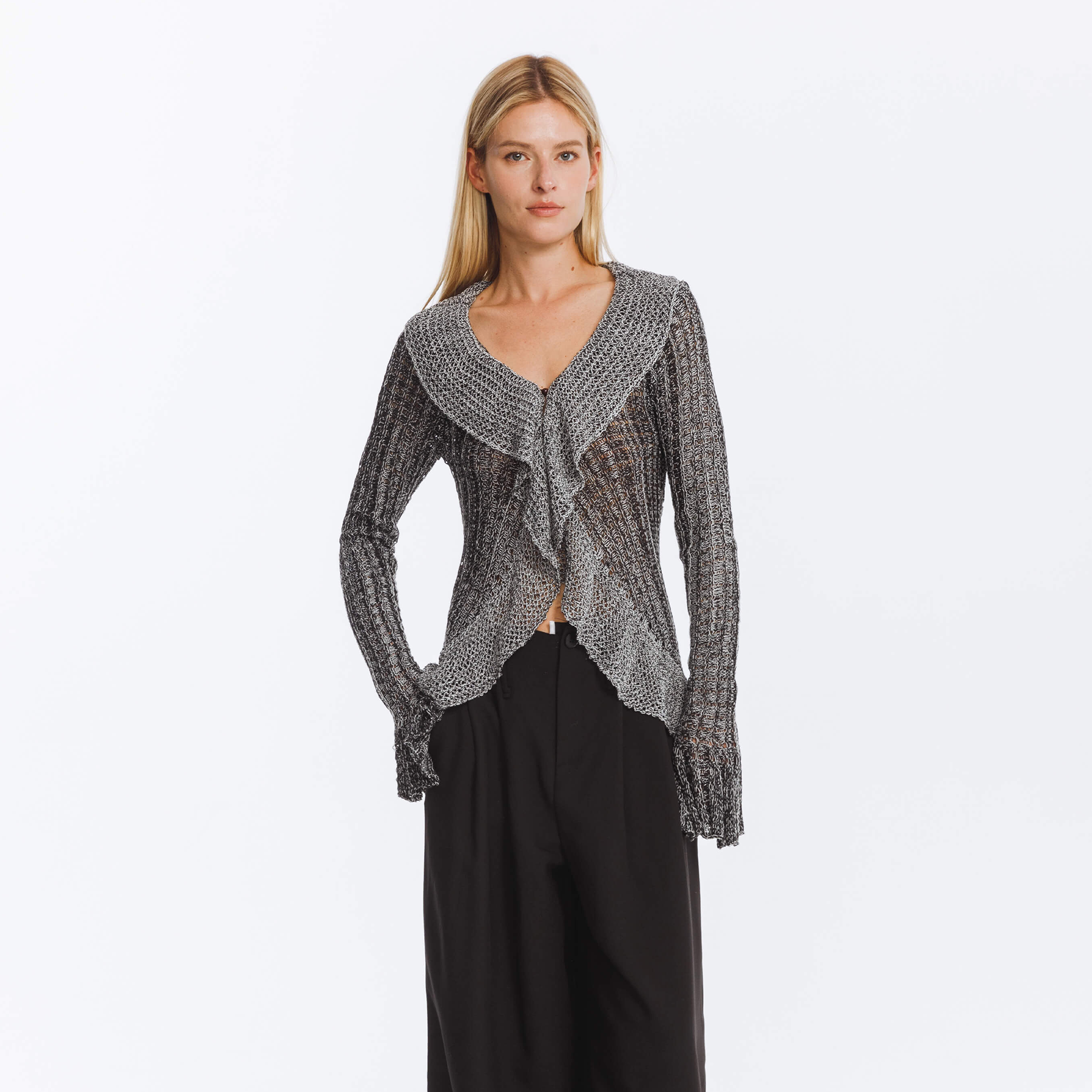 Special Yarn Hollowed Long Sleeves Knit Top-14