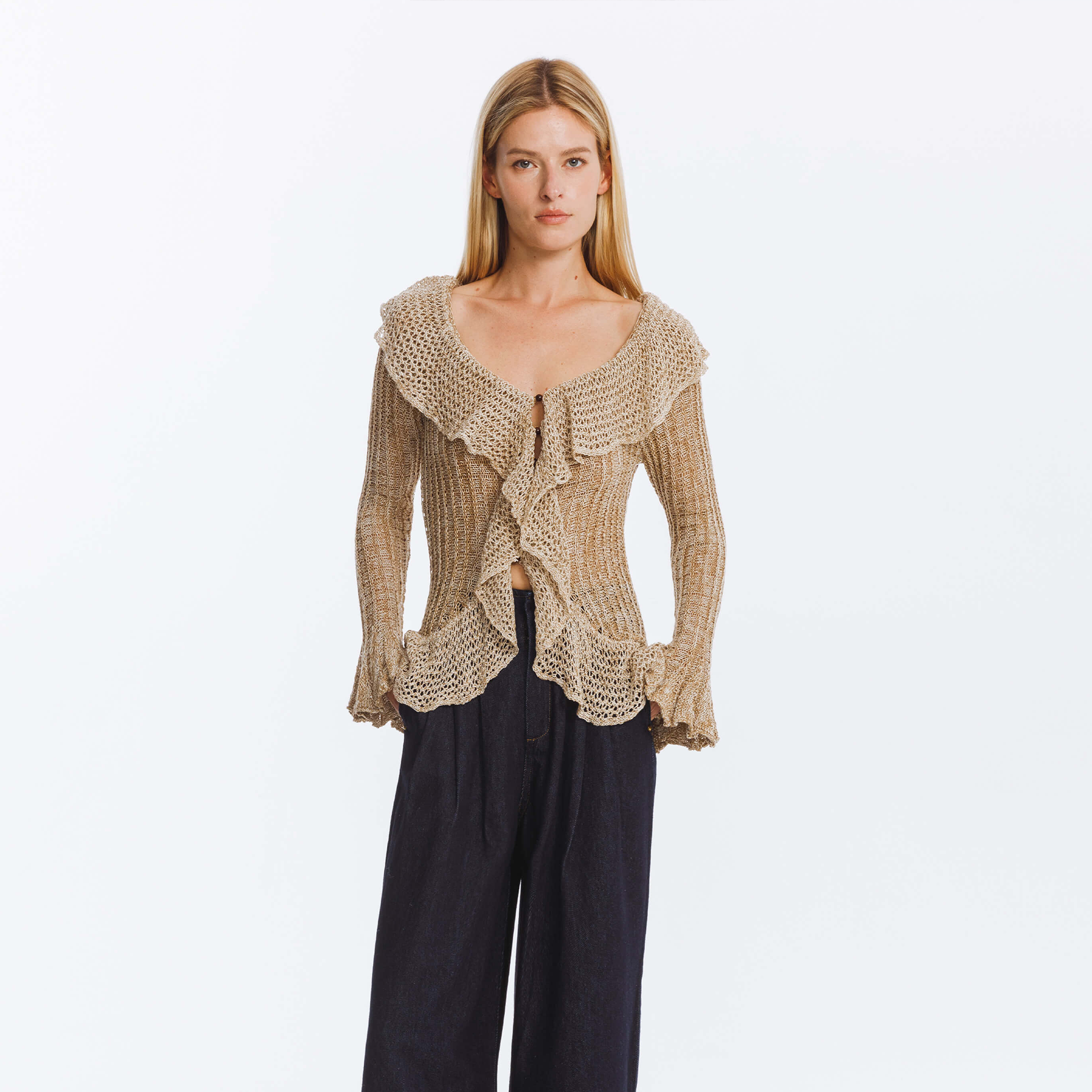 Special Yarn Hollowed Long Sleeves Knit Top-7