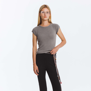 Jacquard Cropped Knit Top with Cashmere Blend