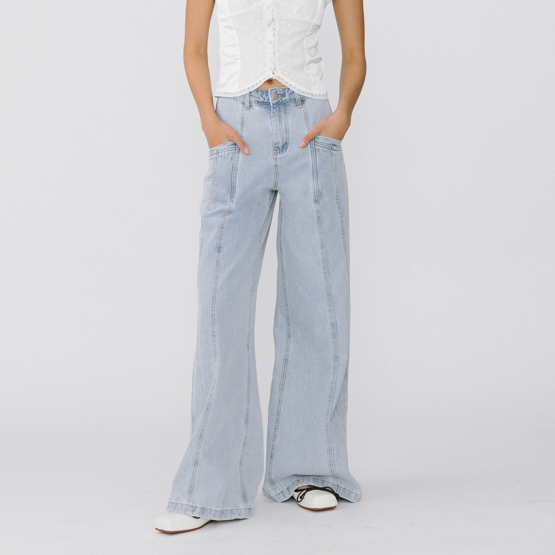 Front Stitch Wide Leg Jeans-7