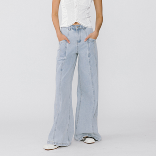 Front Stitch Wide Leg Jeans