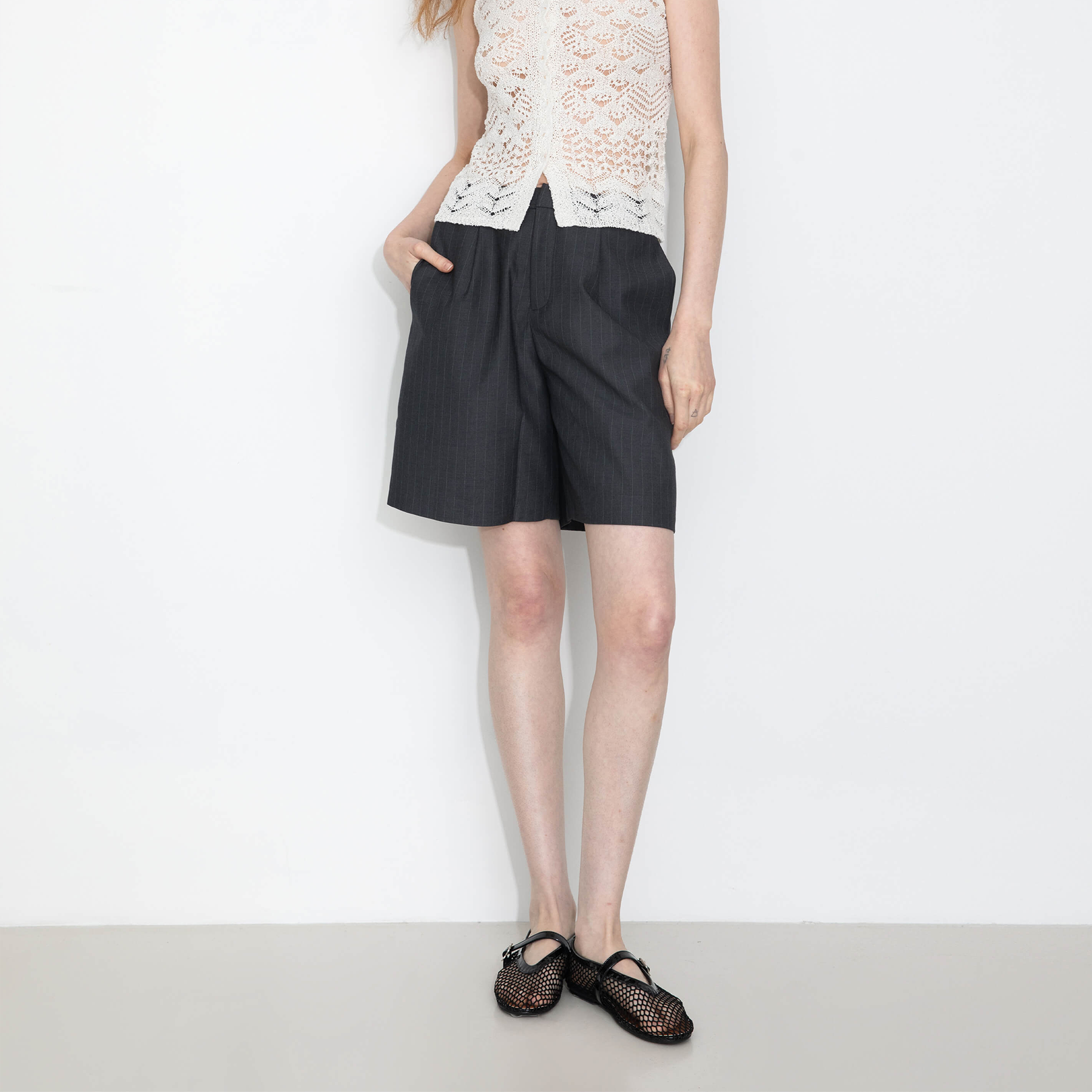 Linen Striped Summer Suit Shorts-4