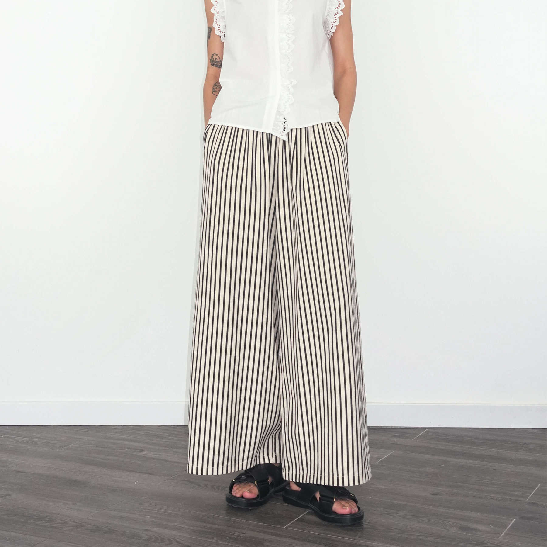 Elastic Waist Striped Straight Trousers-7
