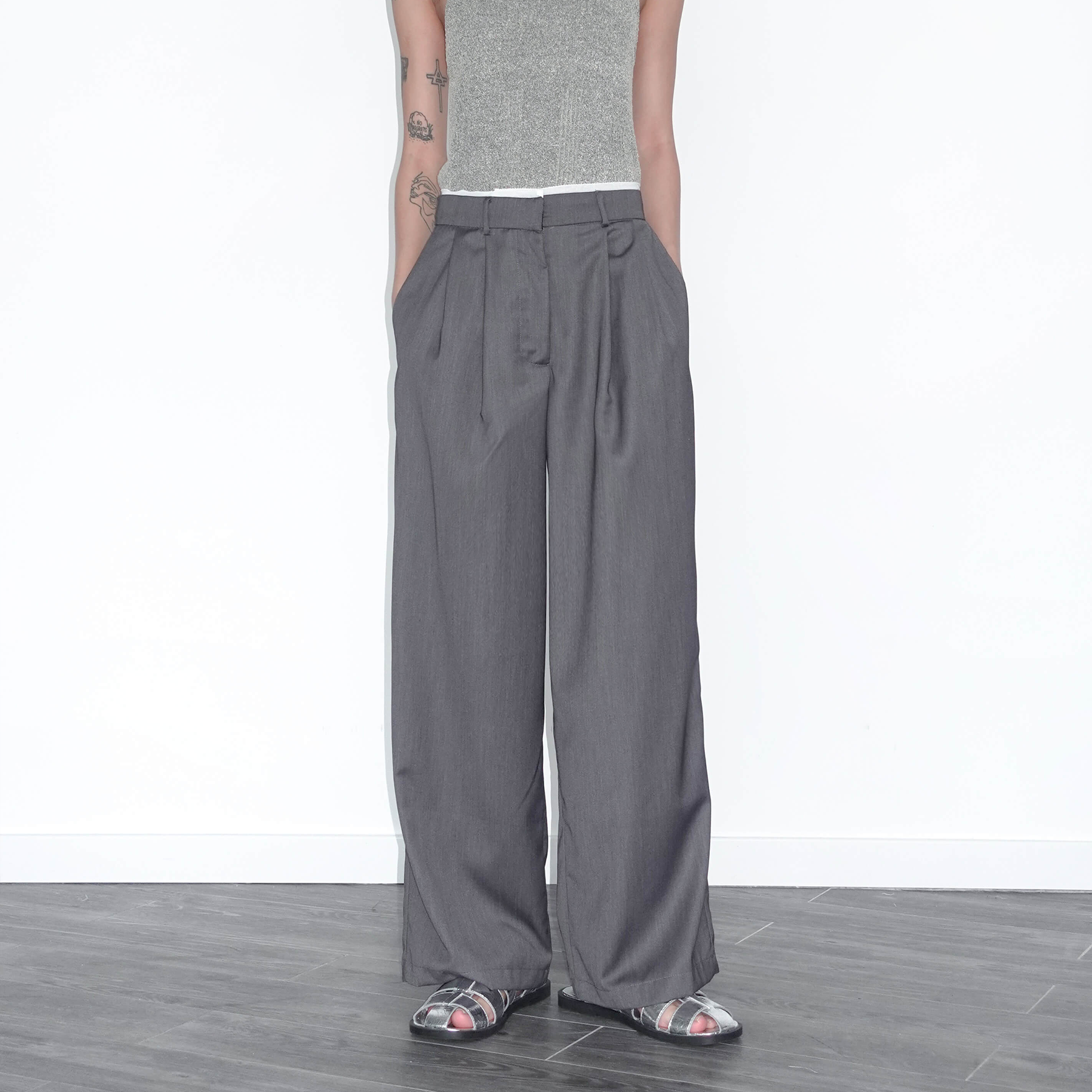 Slim Wide Leg Straight Casual Trousers-14