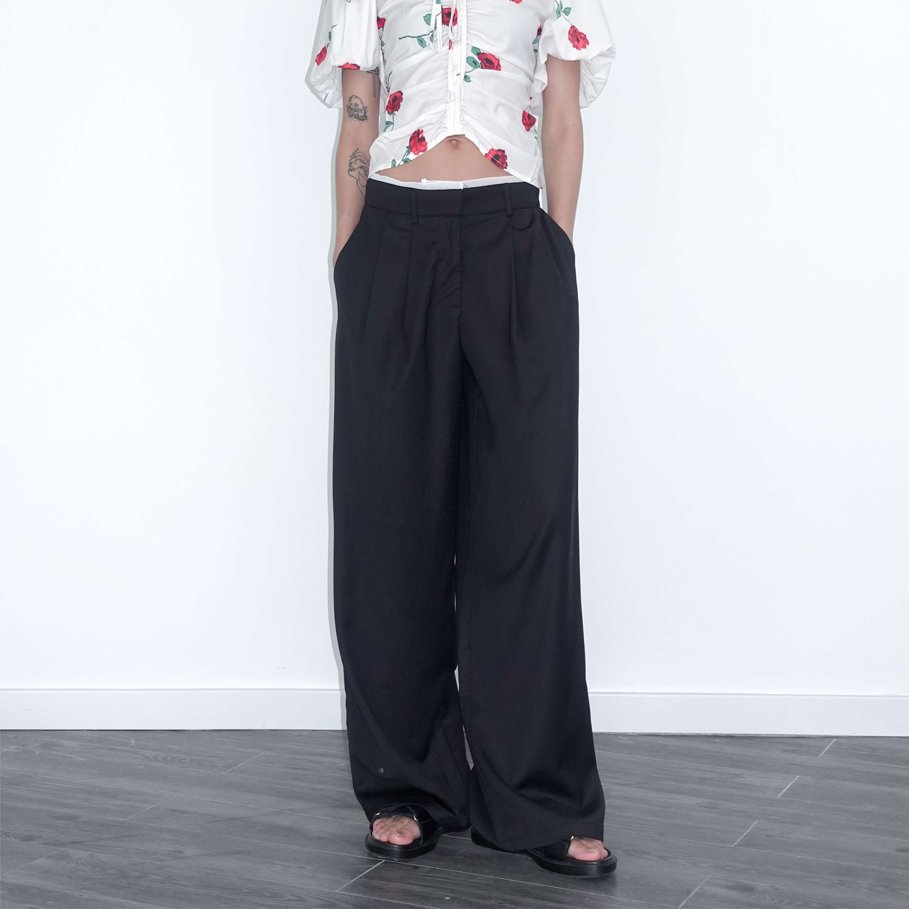 Slim Wide Leg Straight Casual Trousers-7