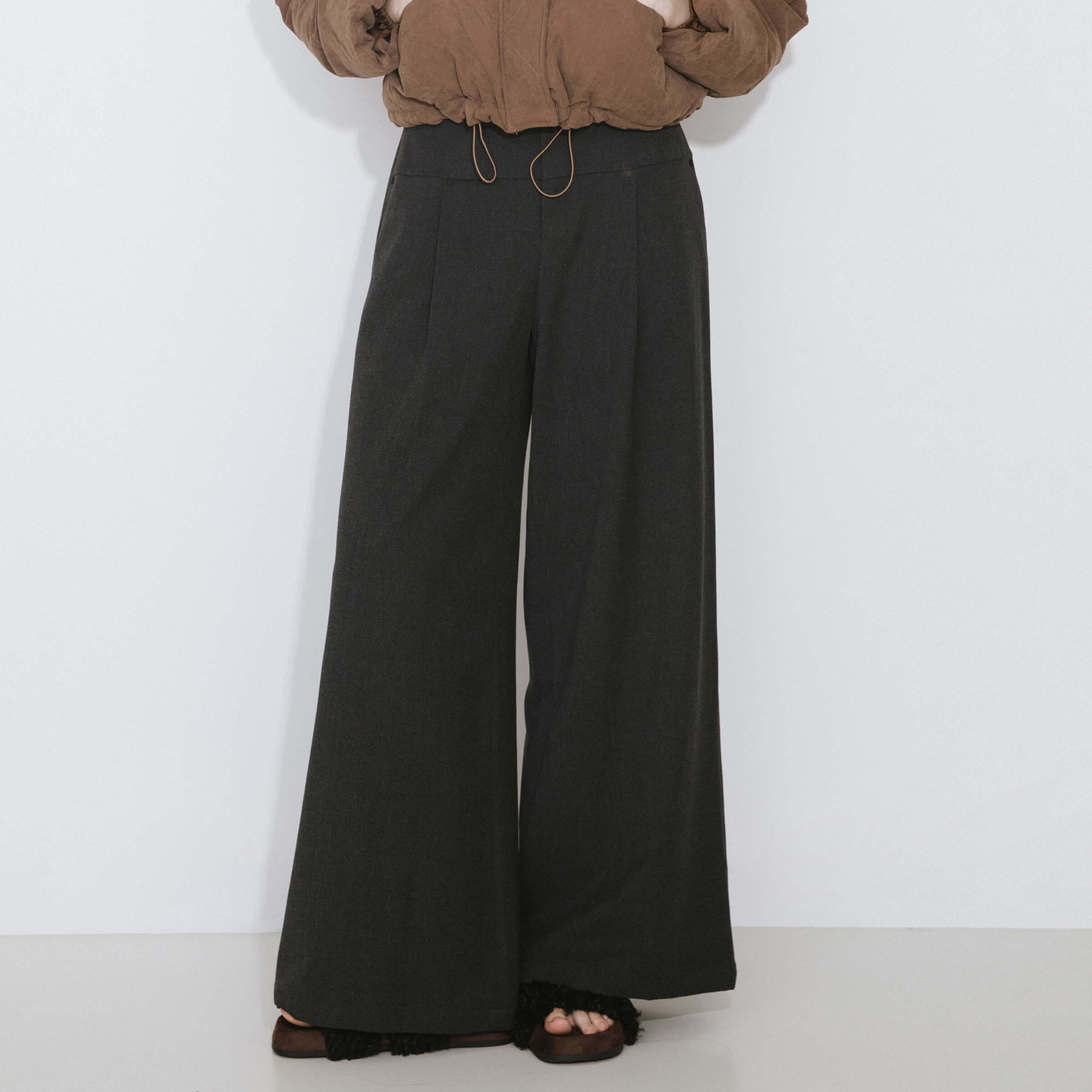 Black Slim Wide Leg Trousers-6