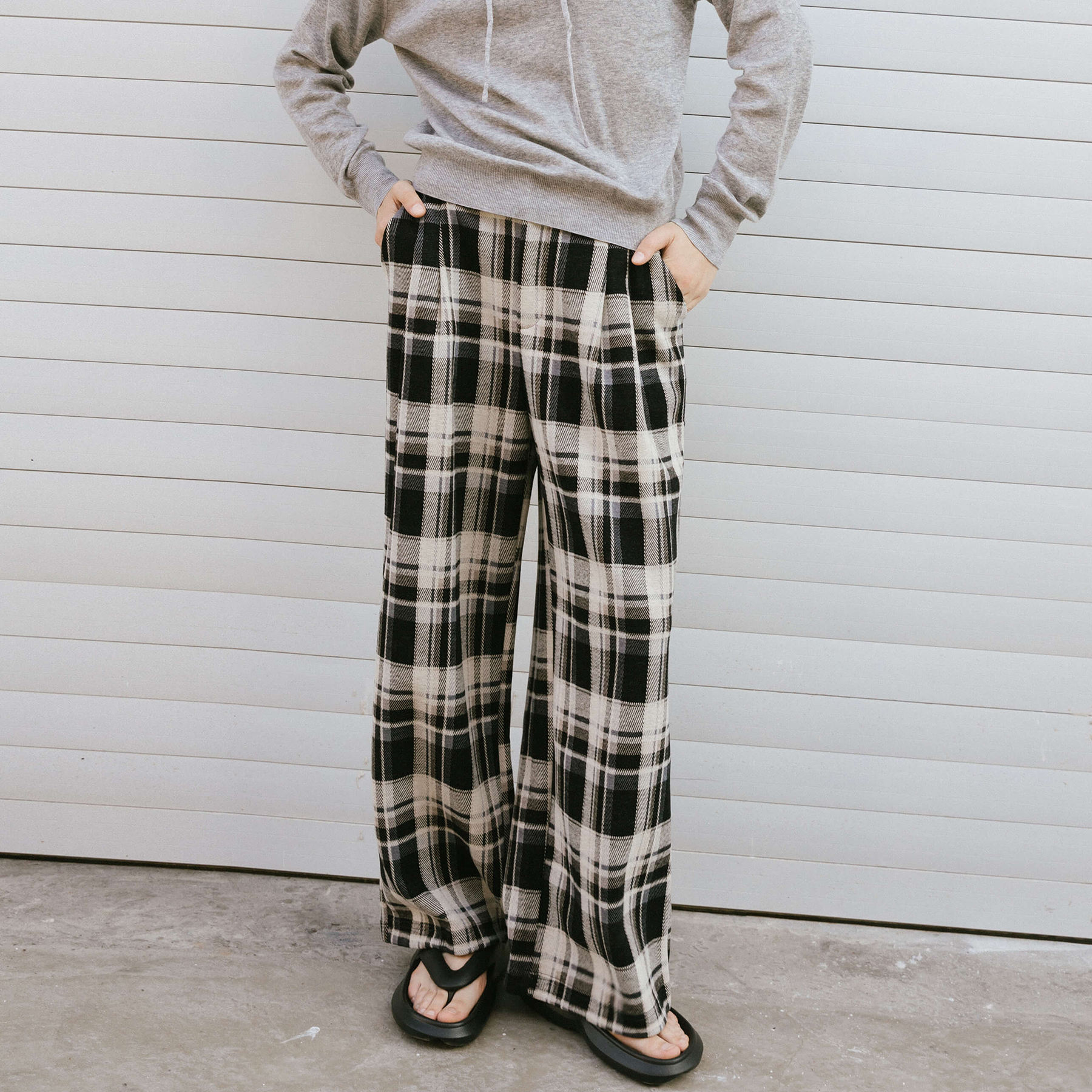 Black Checked Straight Trousers-7